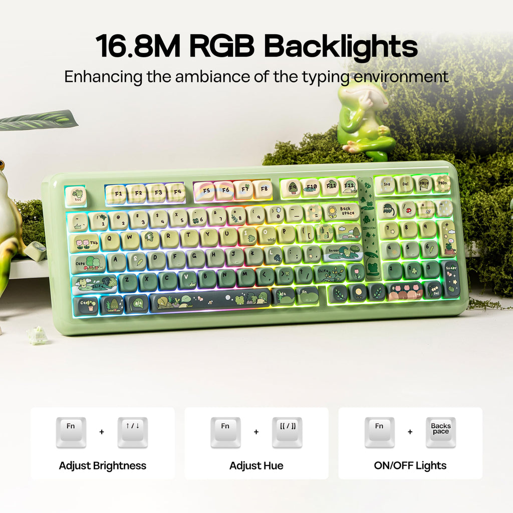 KiiBoom Phantom98 Lite 96% Wireless Mechanical Gaming Keyboard, VIA Programmable, Creamy Keyboard with Gasket, 8000mAh Battery, Hot Swap, RGB Backlits, NKRO for Win/Mac (Green, Mossy Silent Switch)