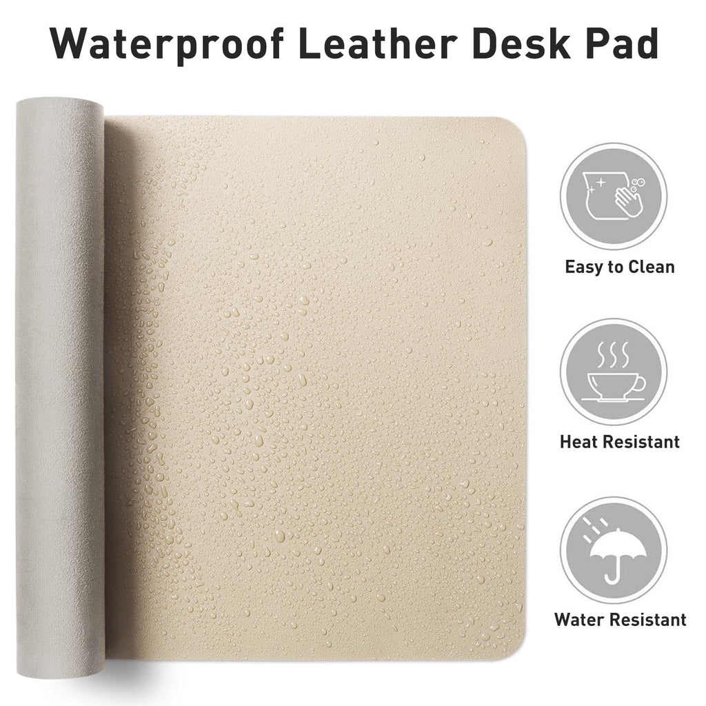 Нескользящая водонепроницаемая подкладка для компьютерного стола Aothia из искусственной кожи, подкладка для письма, коврик для мыши для офиса и дома, бежевый, 23,6 x 13,7 дюйма
