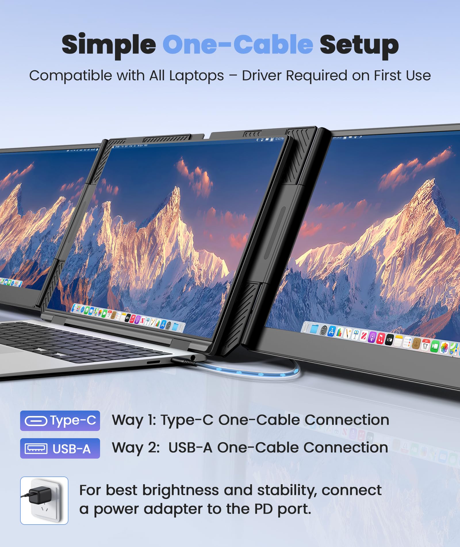 15.6" Triple Portable Monitor 1080P FHD IPS USB-C