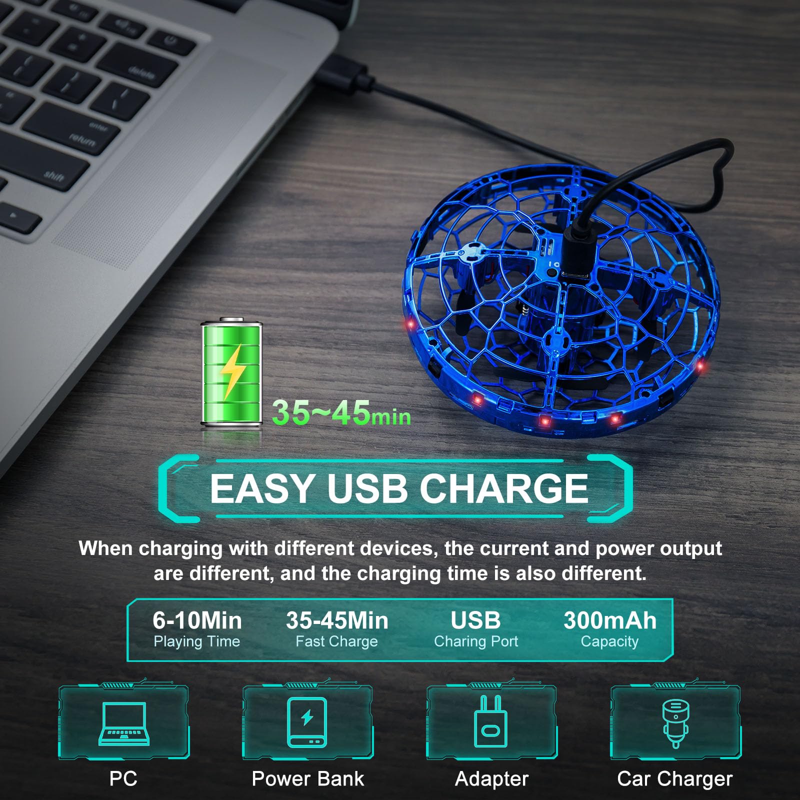 Hand Operated Flying Toy Drone for Kids, 360° Hands Free Motion Sensors Mini