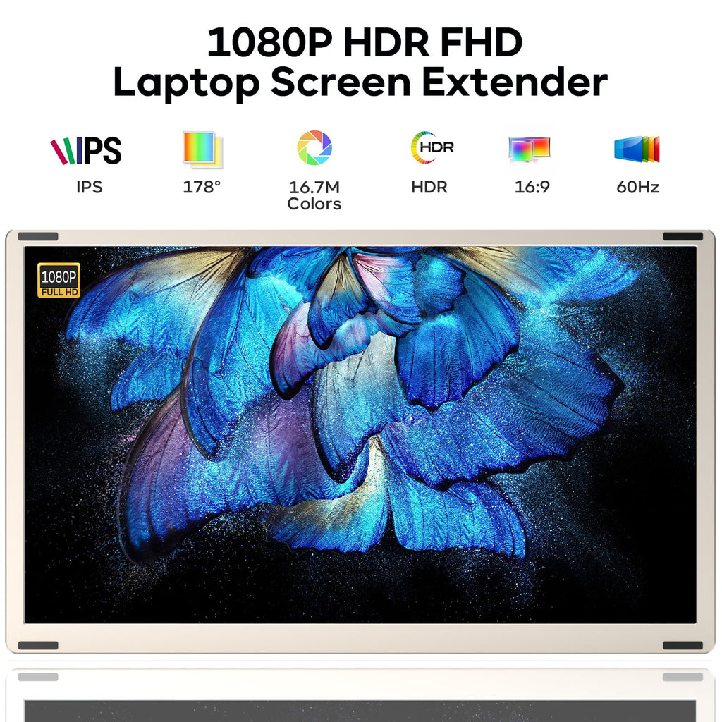 Laptop Screen Extender, 15.6'' 1080P FHD Laptop Monitor Extender with 235°Rotation Detachable Dual Monitor, Plug & Play, Triple Screen for 13"-17.3" Laptops Compatible with Mac/Wins/Android/Dex