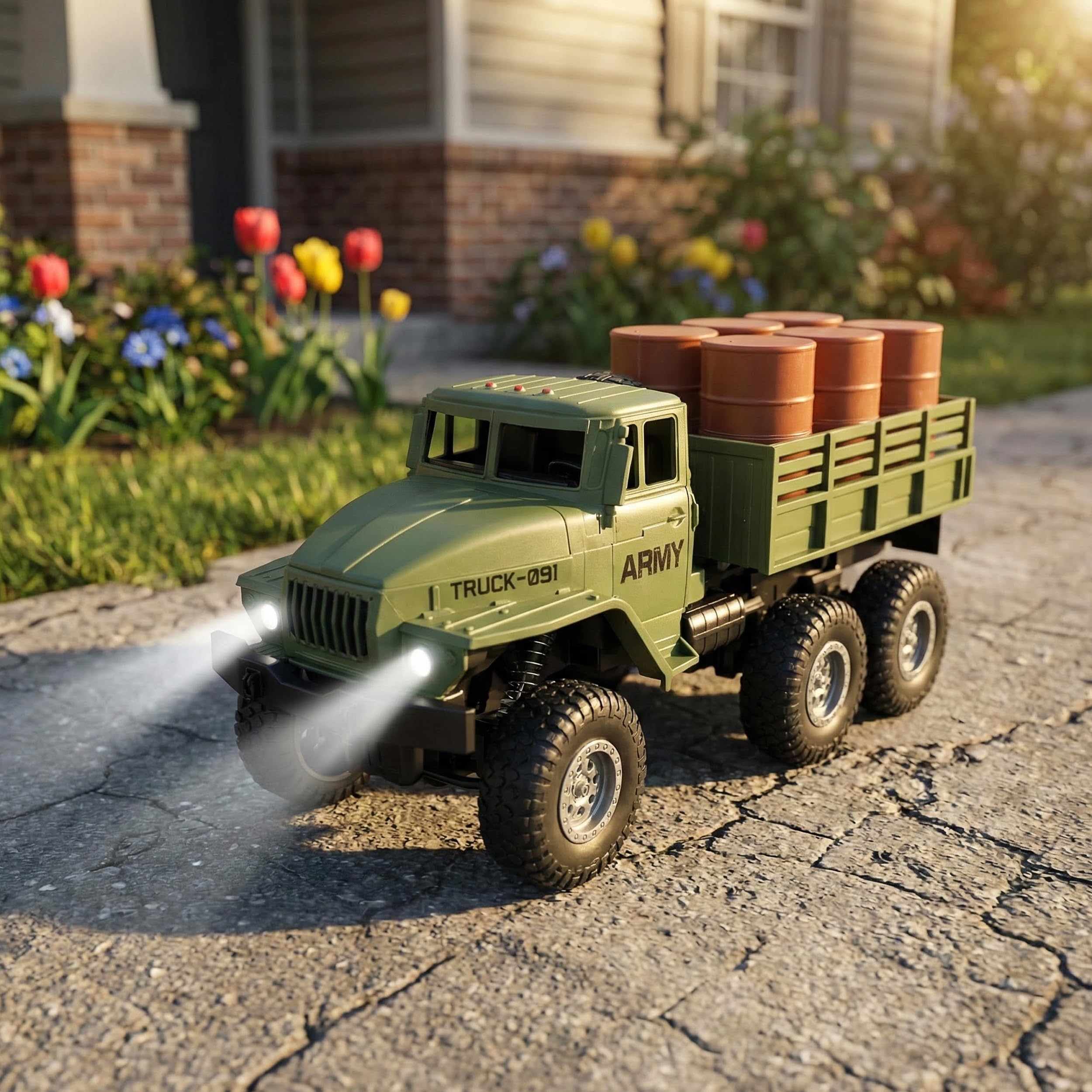 Camion Militare RC in Scala 1:18 2.4GHz con Barili