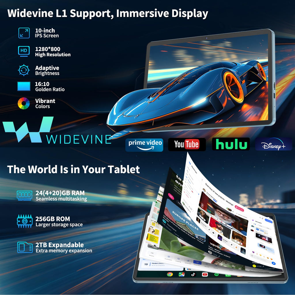 10 inch Android 15 Tablet, 2026 Tablet with Keyboard, 24GB+256GB+2TB Expand, 2 in 1 Tablets with Gemini AI, Octa-Core, 8000mAh, 5G WiFi, Widevine L1, GMS, Tablets PC with Case, Mouse, Stylus (Pink)