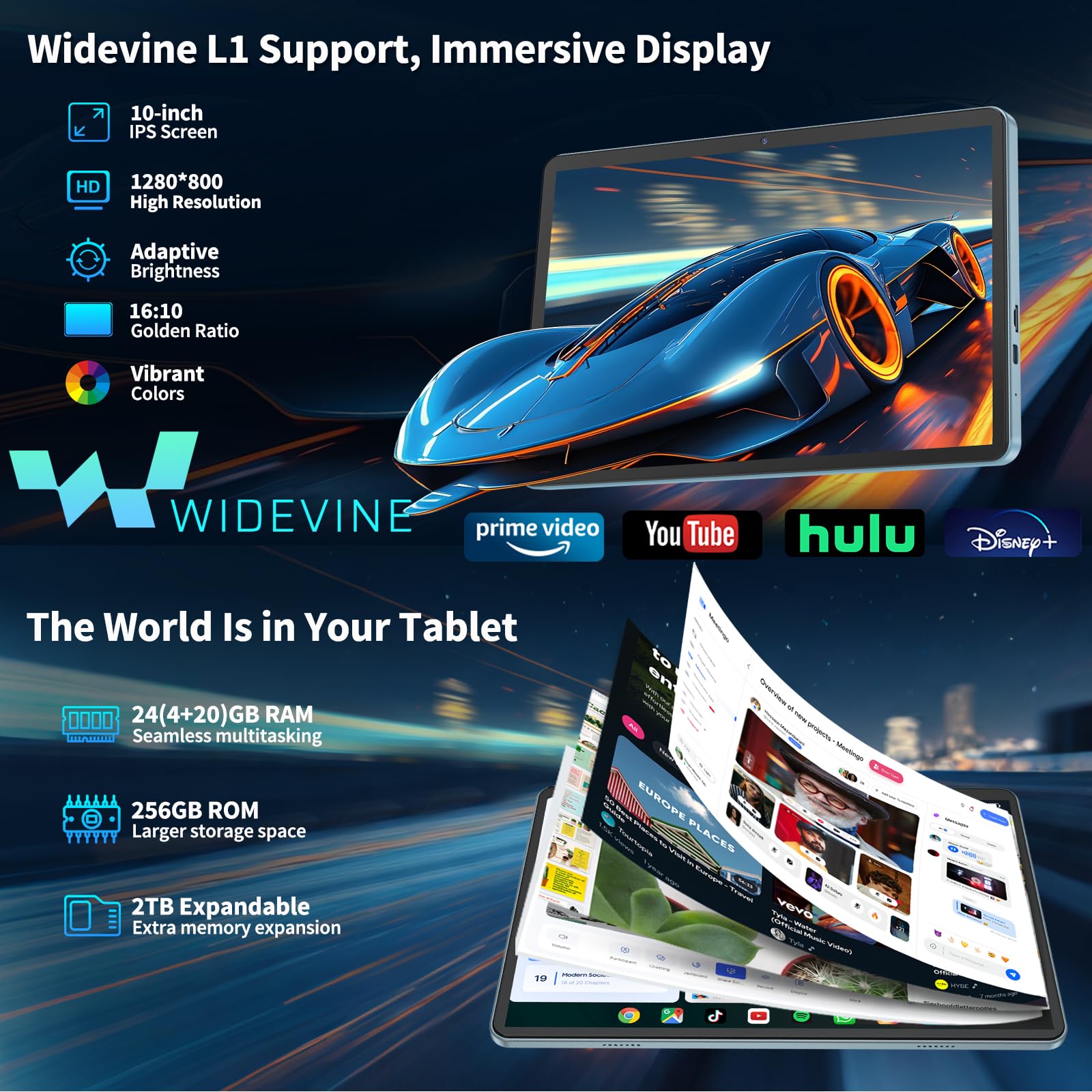 10 inch Android 15 Tablet, 2026 Tablet with Keyboard, 24GB+256GB+2TB Expand, 2 in 1 Tablets with Gemini AI, Octa-Core, 8000mAh, 5G WiFi, Widevine L1, GMS, Tablets PC with Case, Mouse, Stylus (Pink)