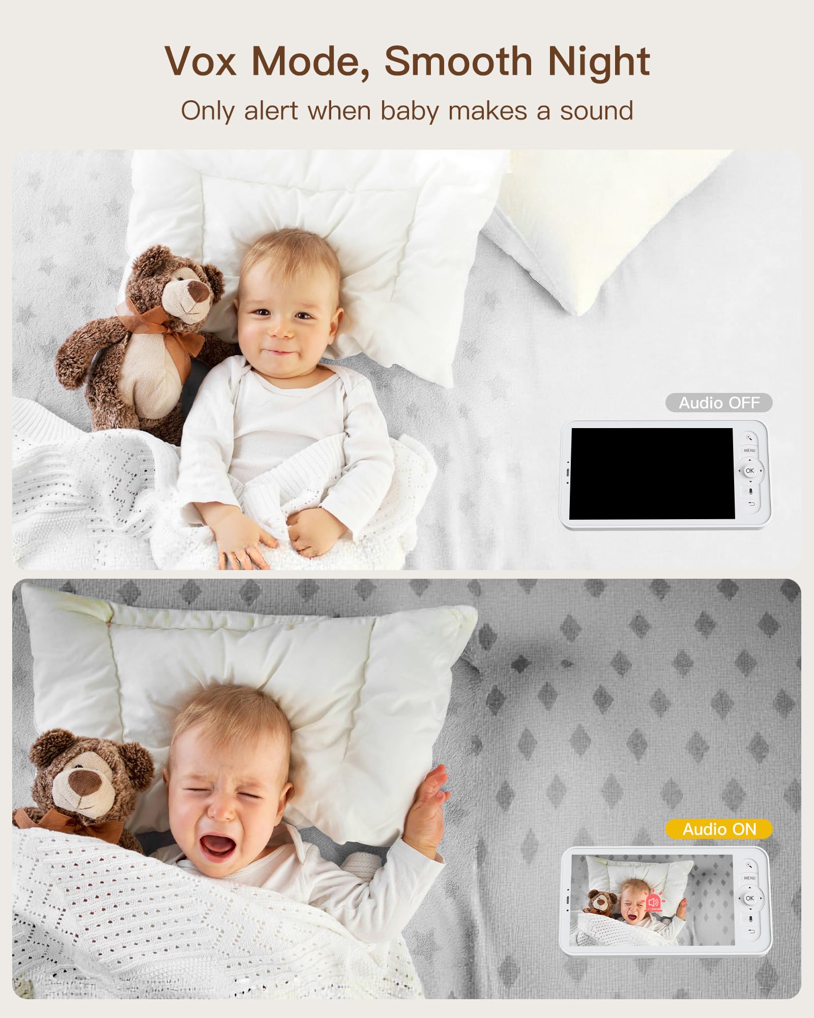 ARENTI WiFi Baby Camera Monitor B2 Kit 2026 Upgraded, 5-inch Wireless Display, Smartphone App, Encrypted Connection, Lullaby, Super Night Vision, Auto Tracking, Temp Sensor, Support Local Storage