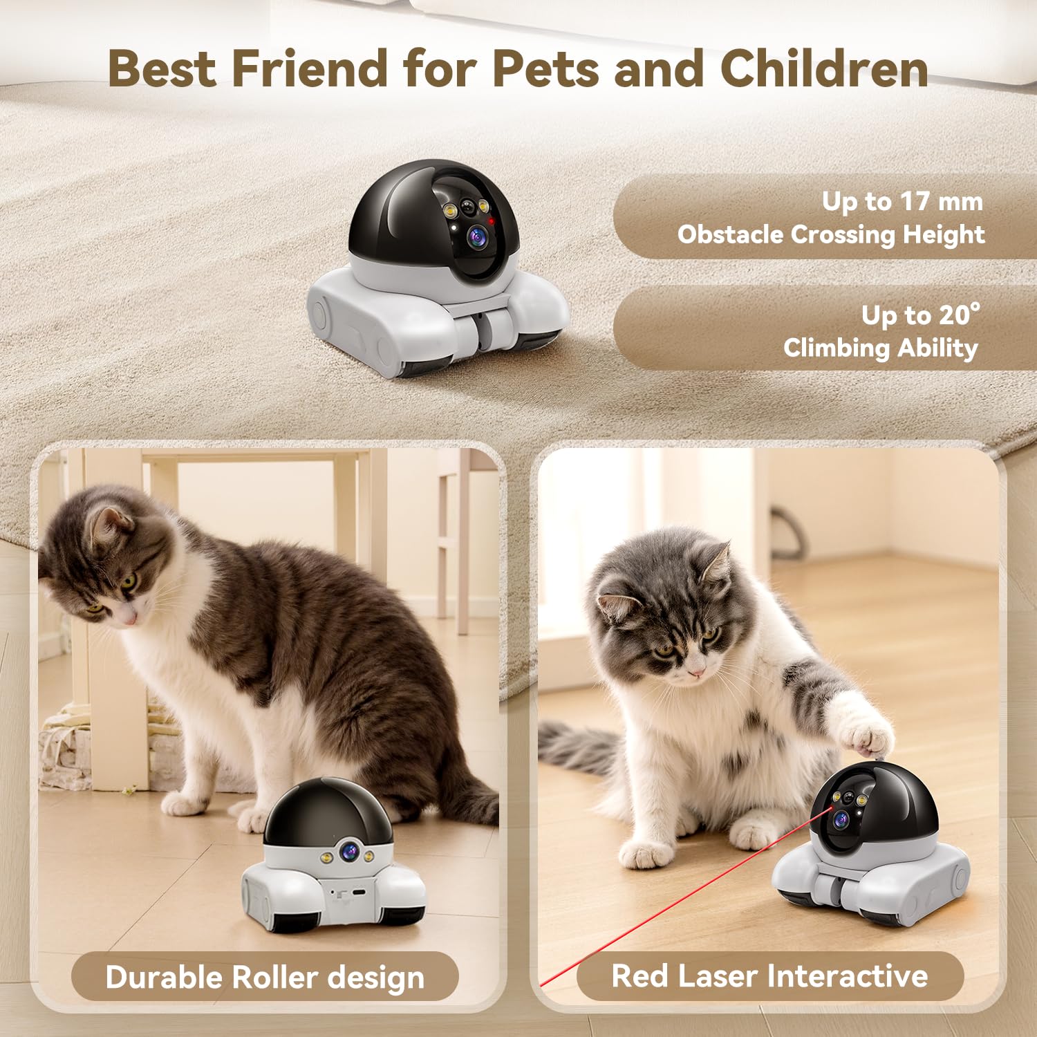 AEZ Robot Camera on Wheels 1080P Dual Lens,Indoor Movable Security Camera with 2-Way Talk,Blinky Bot with Night Vision,Distance Bot App Control for Cats/Dogs/Baby/Elderly (SD/Cloud Storage)