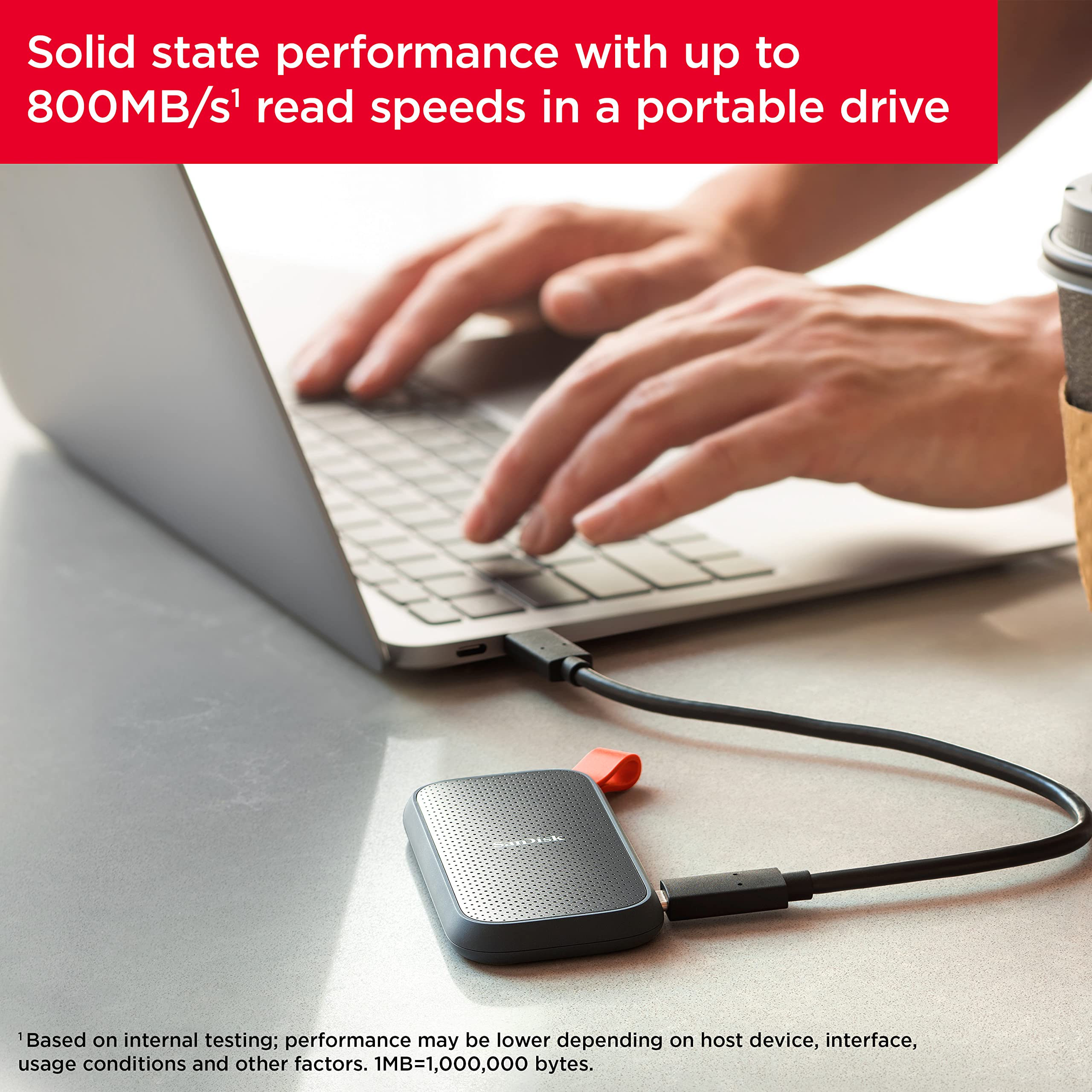 SANDISK 1TB Portable SSD - Up to 800MB/s, USB-C, USB 3.2 Gen 2, Updated Firmware - External Solid State Drive - SDSSDE30-1T00-G26