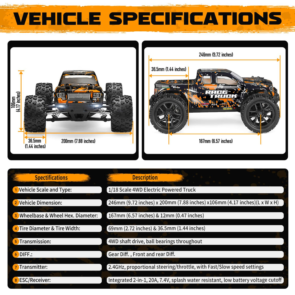 1:18 Scale 4WD RC Monster Truck Off-Road Vehicle 18859
