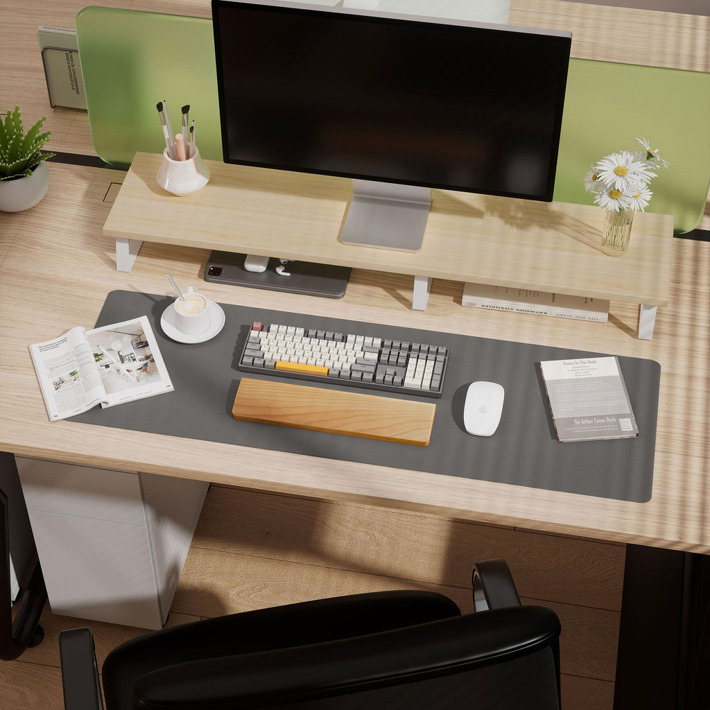 Защитный коврик Aothia из кожи для стола – большой коврик для мыши, настольный коврик для офиса, нескользящая подкладка из полиуретановой кожи, подставка для ноутбука, водонепроницаемый коврик для письма для офиса и дома (серый, 38" x 13.7")