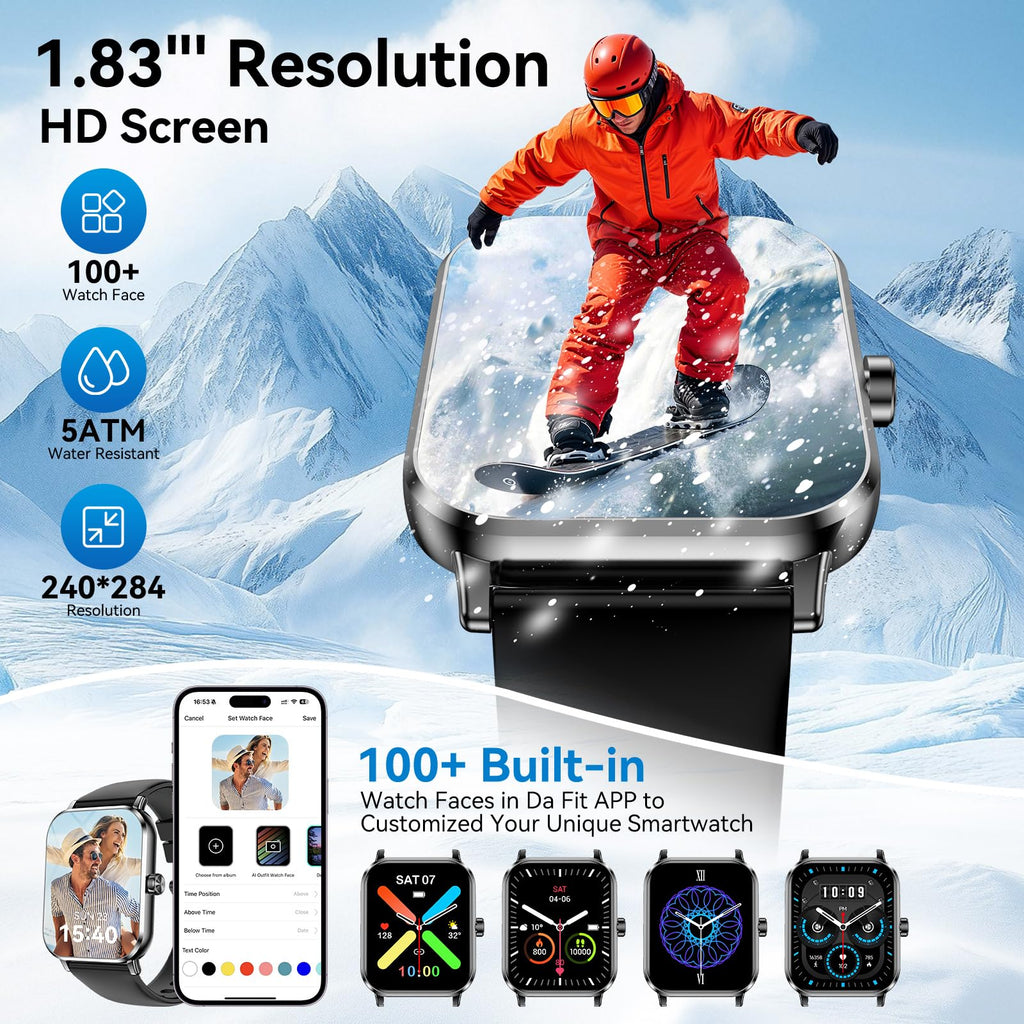 Умные часы 1.83" HD сенсорный экран Bluetooth фитнес-трекер