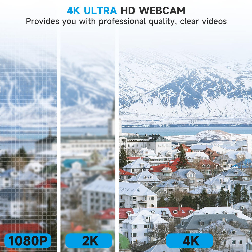 Веб-камера AOC 4k для ПК с микрофоном, компьютерная камера с шумоподавлением, защитная шторка, угол обзора 99°, веб-камера Plug & Play USB для стриминга, конференций, Zoom, Skype, Facetime, ноутбука, ПК, Skype