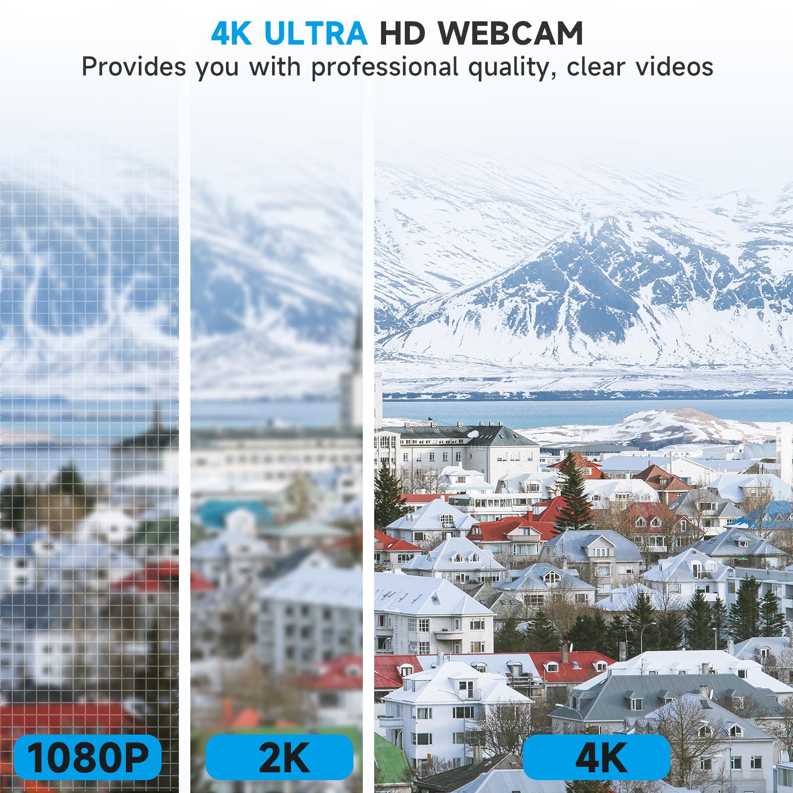 Веб-камера AOC 4k для ПК с микрофоном, компьютерная камера с шумоподавлением, защитная шторка, угол обзора 99°, веб-камера Plug & Play USB для стриминга, конференций, Zoom, Skype, Facetime, ноутбука, ПК, Skype