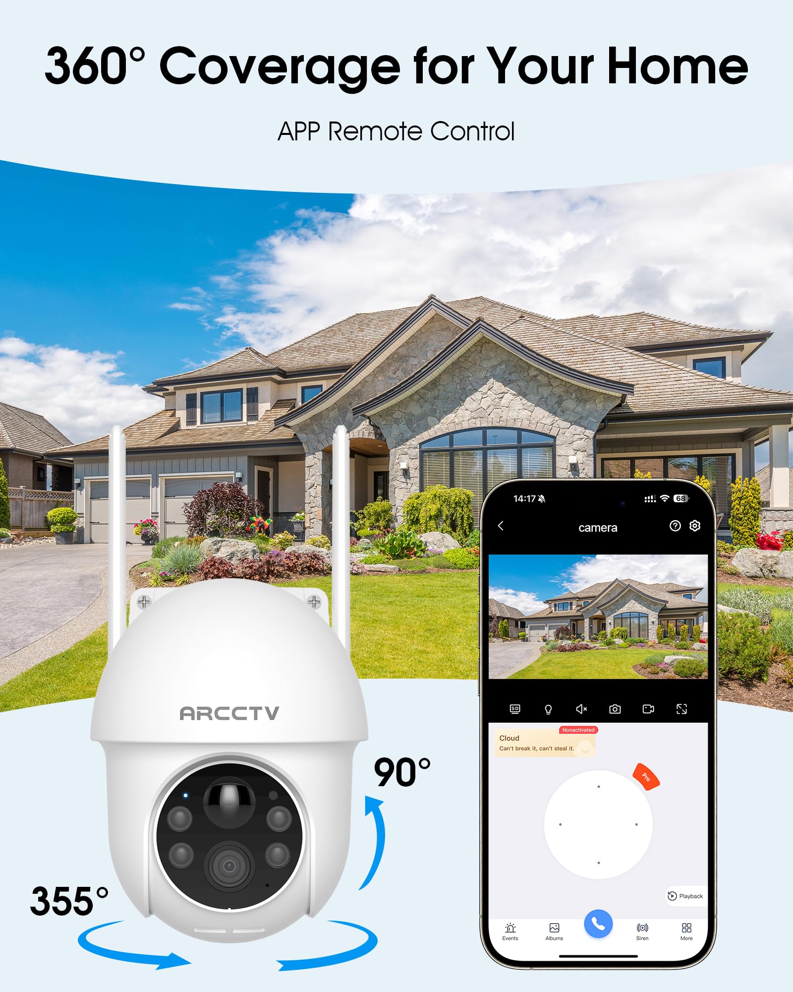 Günəş Enerjili Təhlükəsizlik Kamerası Simsiz Xarici 4MP 360° Pan-Tilt