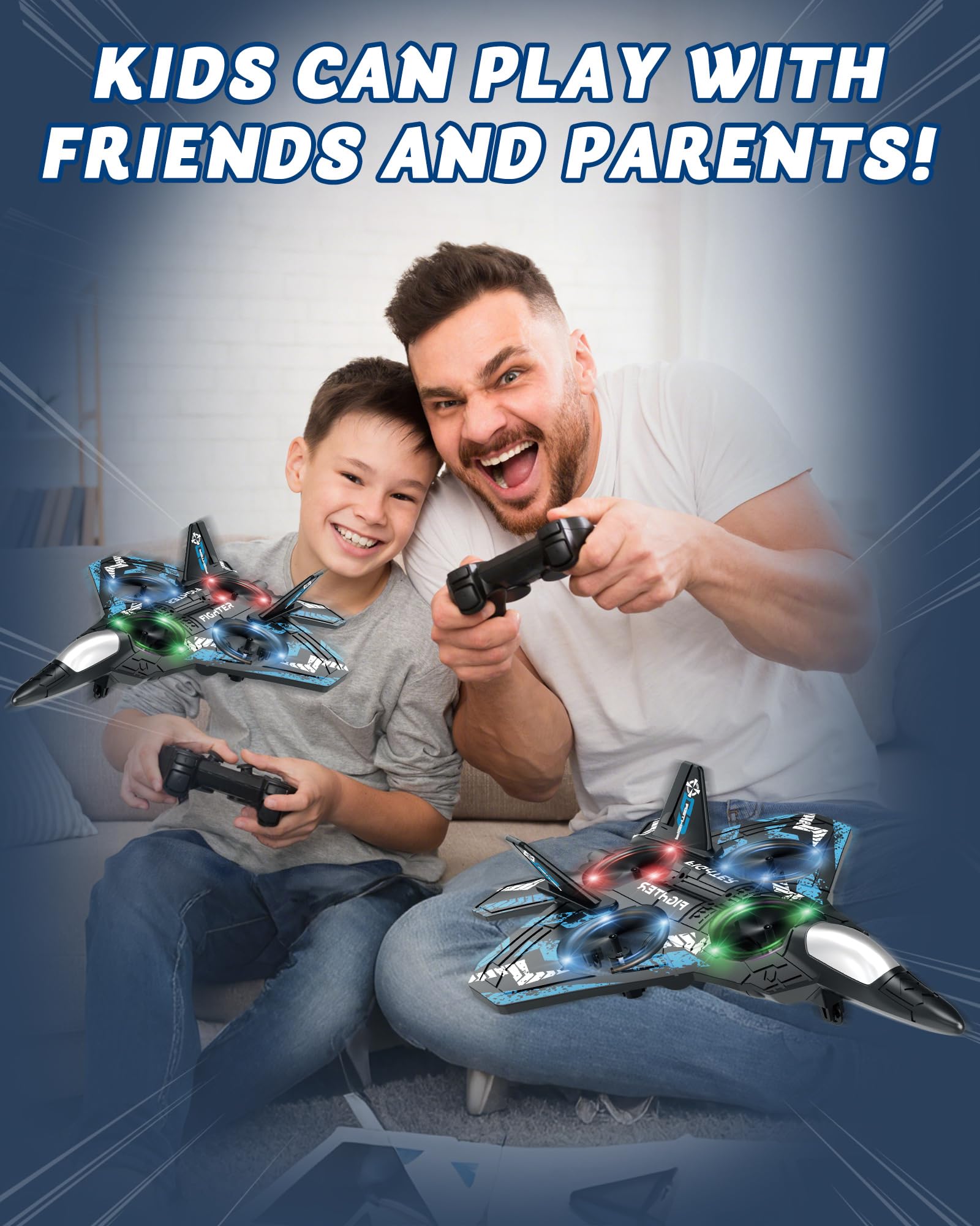 JoyRapt Drones for Kids Form RC Plane, Remote Control Airplane, Aircrafts for Boys and Girls, Jet Helicopter Drones with LED Lights 360° Flip, 2 Rechargeable Batteries Easter Gift for Kids