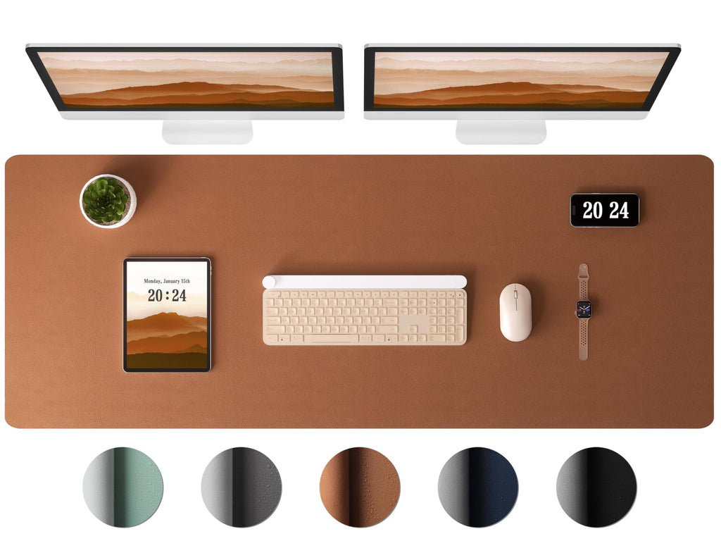 Aothia Leather Desk Pad Protector, Office Mat, Large Mouse Pad, Laptop Desk Pad, Non-Slip PU Leather Blotter, Waterproof Writing Pad for Office and Home (Brown, 47" x 17")