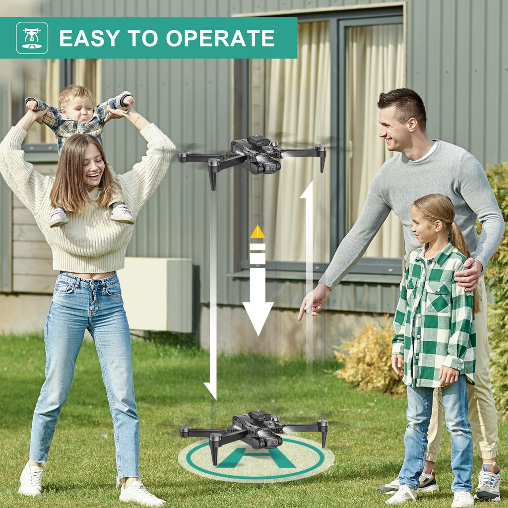 4K Camera Drone for Kids 8-12 & Adults - Beginner-Friendly Mini Drone with Emergency Stop, Headless Mode,360° Flips, Carrying Case & 2 Batteries, RC Quadcopter Toys for Boys Girls Age 6-14-Charcoal black