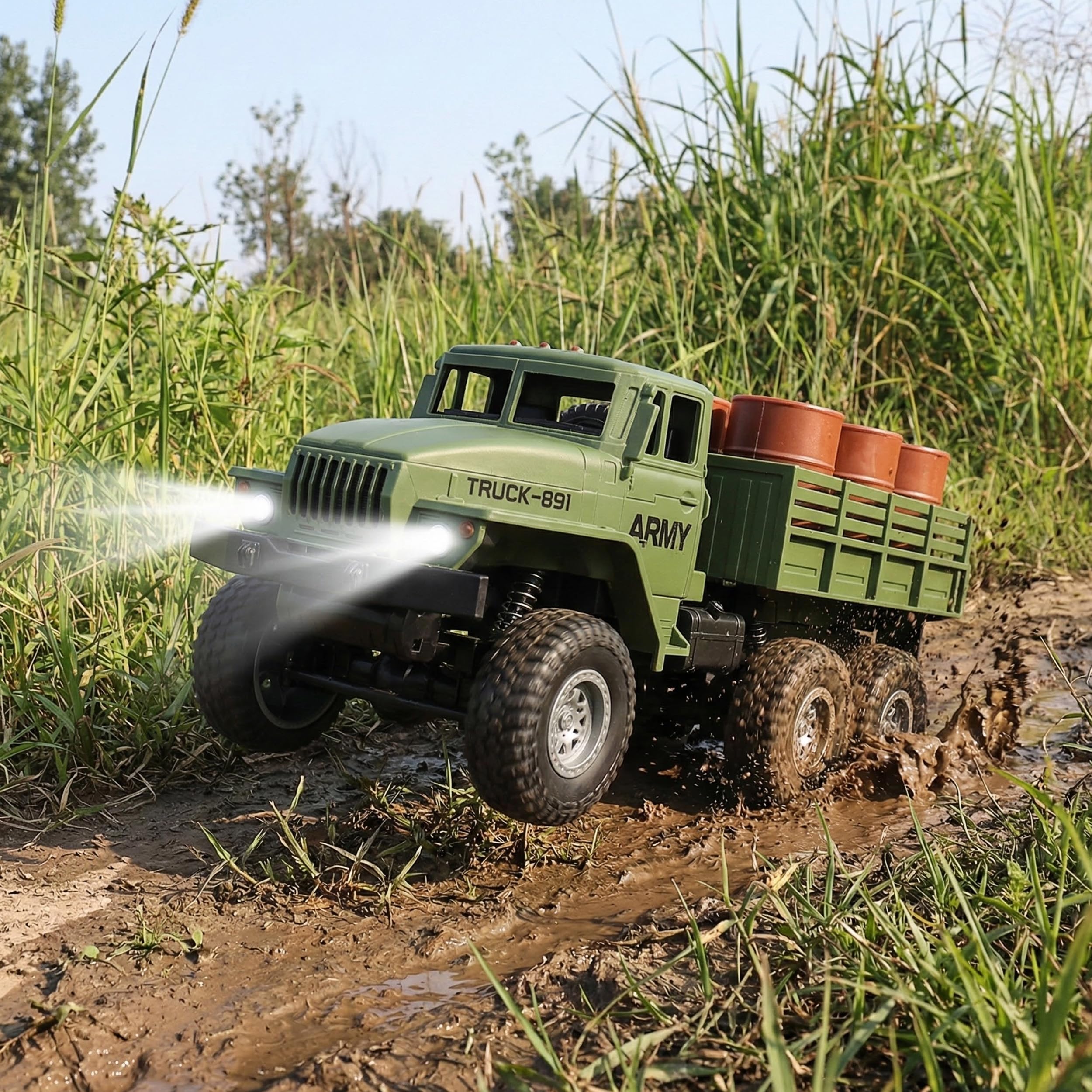 Camion Militare RC in Scala 1:18 2.4GHz con Barili