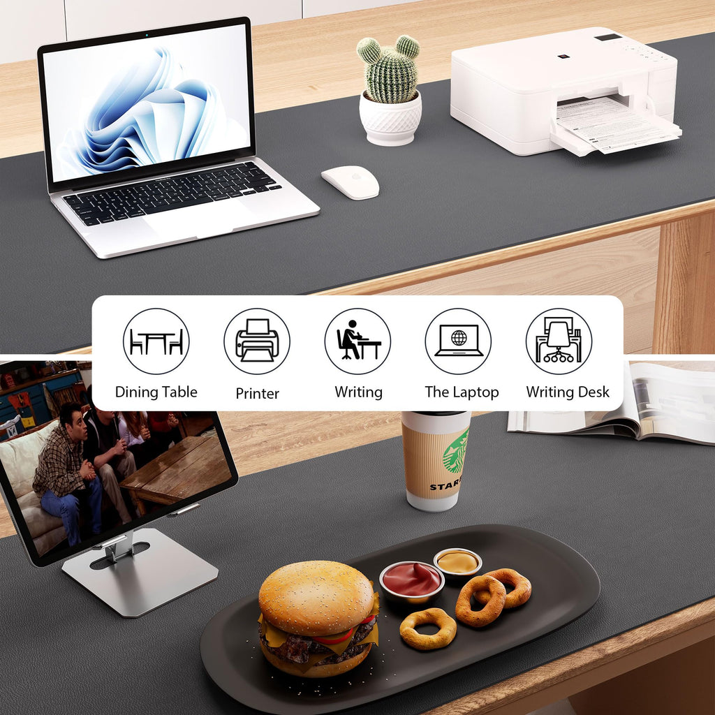 Защитный коврик Aothia из кожи для стола – большой коврик для мыши, настольный коврик для офиса, нескользящая подкладка из полиуретановой кожи, подставка для ноутбука, водонепроницаемый коврик для письма для офиса и дома (серый, 38" x 13.7")