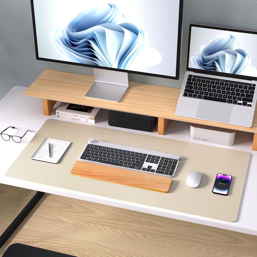 Нескользящая водонепроницаемая подкладка для компьютерного стола Aothia из искусственной кожи, подкладка для письма, коврик для мыши для офиса и дома, бежевый, 23,6 x 13,7 дюйма