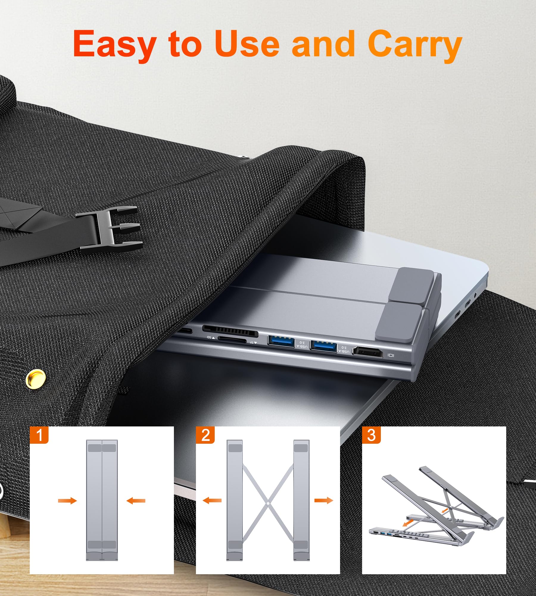 Mukiya USB C Laptop Docking Station Stand, Dock Tablet Stand, 8 in 1 USB C Hub with 4K HDMI, 2 USB 3.0, PD 100W, Universal Computer Holder Dock Station for MacBook Pro/Air/Dell/HP/Surface/Lenovo